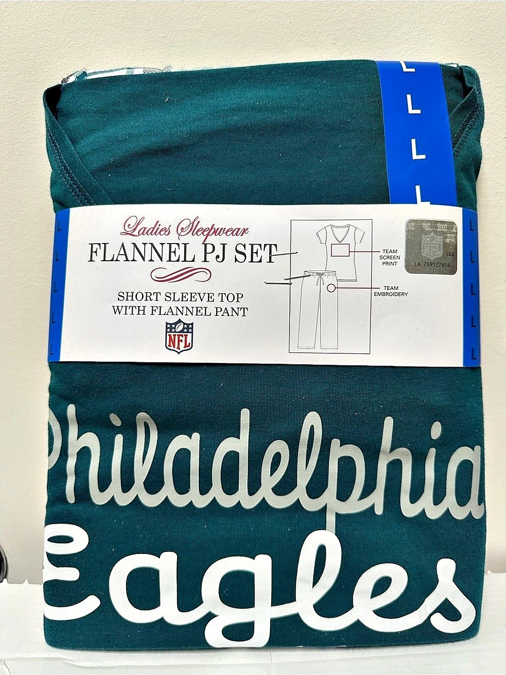 NFL Philadelphia Eagles Women’s Short Sleeve Flannel PJ Set size Large